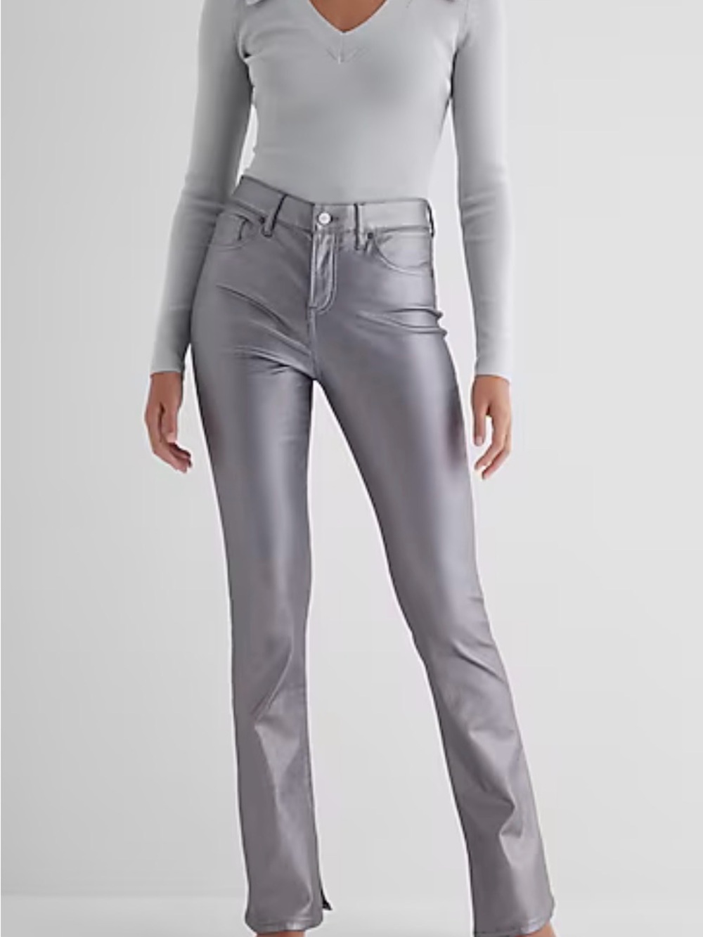 Express High-Rise Metallic Gray Leather-Look Pants 10R  NWOT